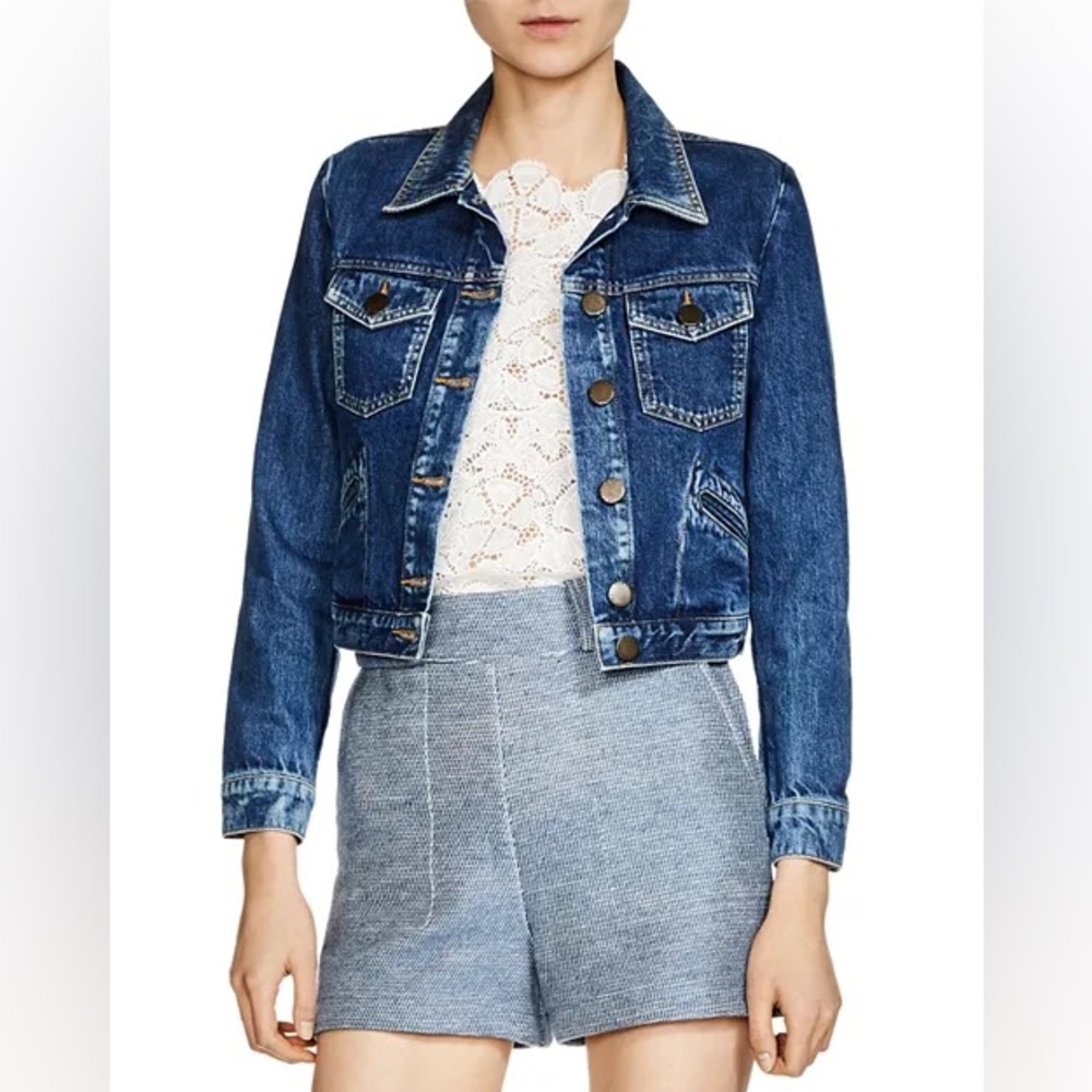 Maje Viva Cropped Denim Jacket  - Size 36 | US SMALL
